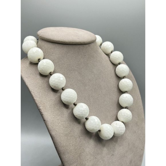 White Glass Beads Necklace Oversized Beads Unusual Signed Sterling Silver Clasp - Picture 4 of 9
